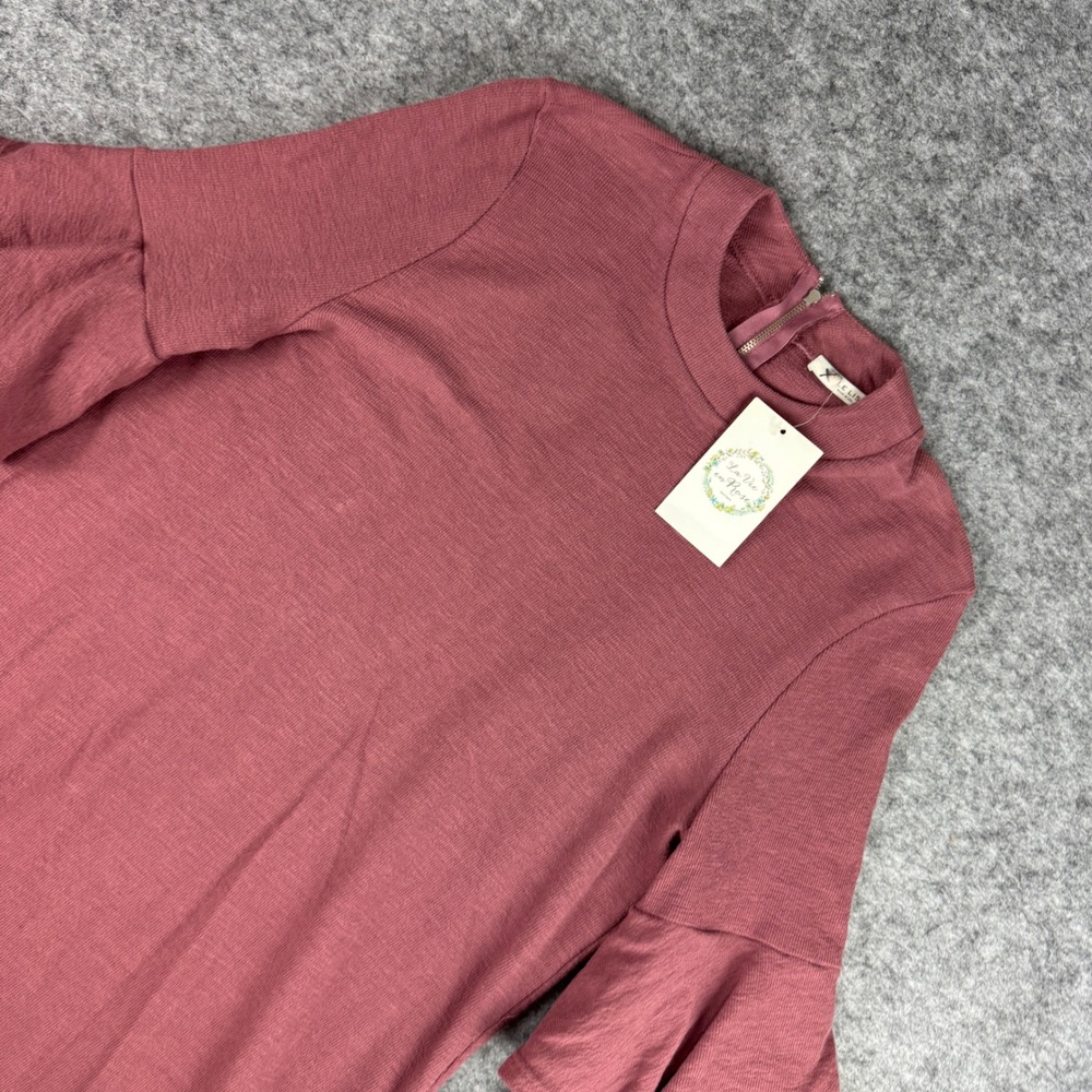 LE LIS Women Mauve Ruffle Tiered Sleeve Mock Neck Dress Small NWT